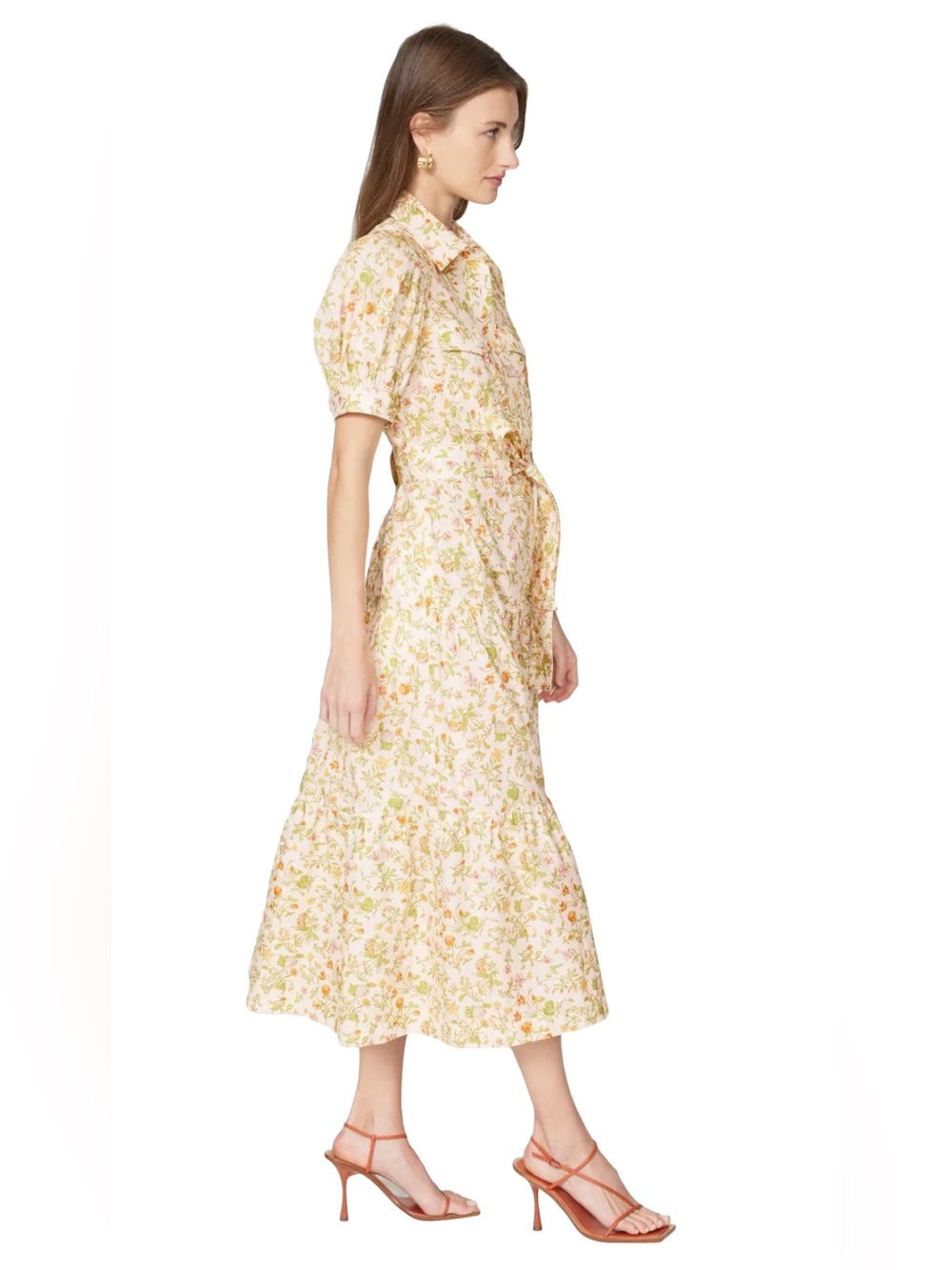 NWT Derek Lam 10 Crosby Buffy Utility Floral Midi Dress Puff Sleeve Size 6 - Picture 2 of 13